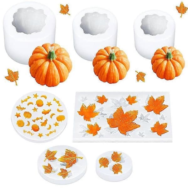 Halloween efterårstema silikoneform, græskar ahornblad DIY stearinlys bageform, genanvendelig non-stick form til efterårshåndlavet dekoration A