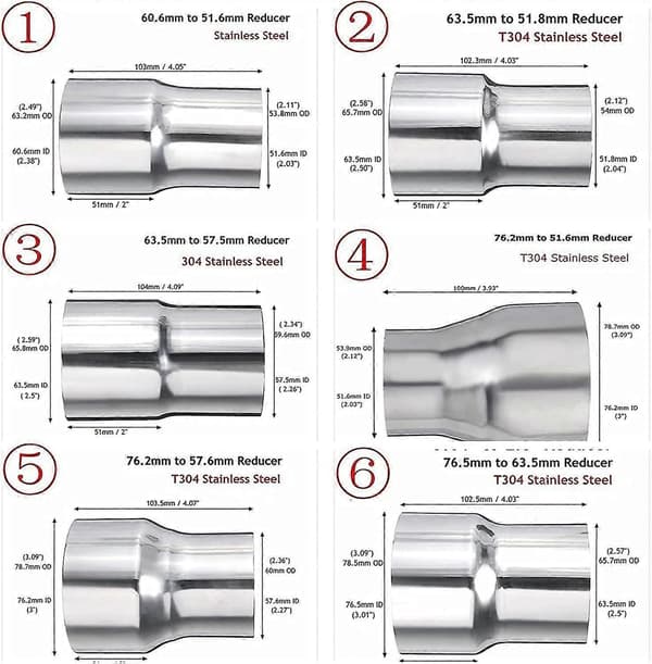 Standard Bil Rustfrit Stål Udstødningsrør Slange Rør 76mm 63mm 60mm Til 63mm 57mm 52mm