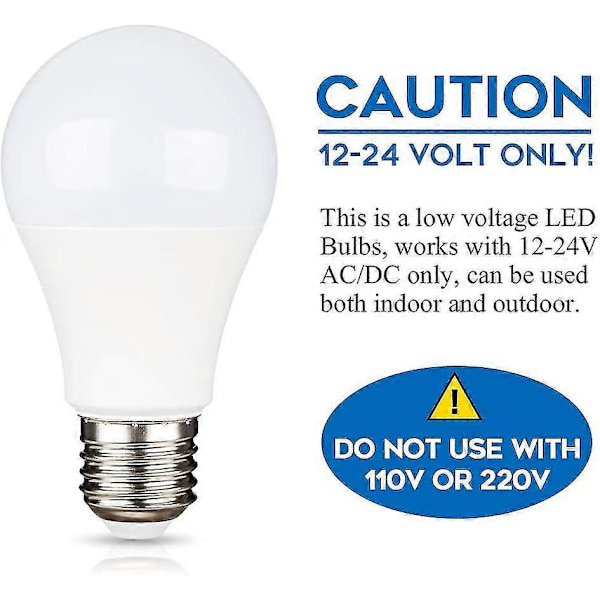 12V E27 LED 9W Kallvitt 6000K - Halogen Ekvivalent 75W - AC/DC 12V 24V - 4-pack