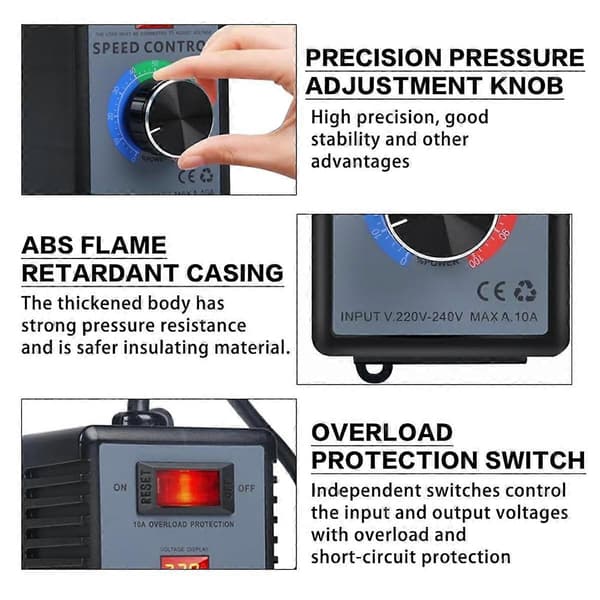 Hastighetskontroller 230 V, Frekvensomformer 230 V, Motorspenningsregulator AC 220 V 10 A Høyeste effekt 4000 W, EU-plugg