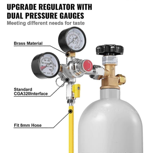 Dobbelt trykregulator, CO2-regulator med 0-60PSI, til fadøl hjemmebryg, CGA320