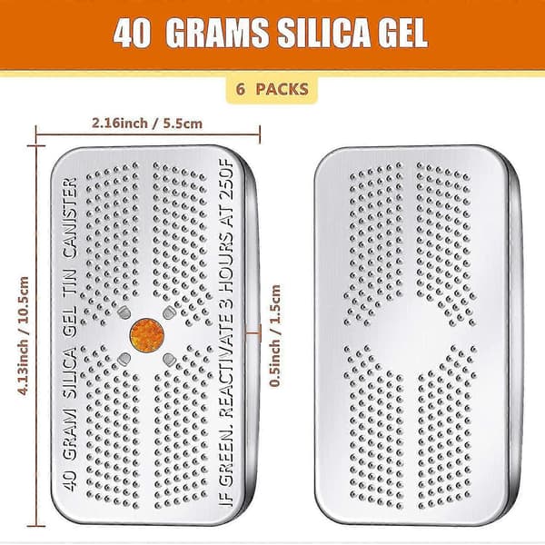 Kryc 6-pak 40 gram indikerende silicagel-tørremiddelbeholder affugter orange indikerende tørremiddel genanvendelig fugtabsorberende pose til bilskab