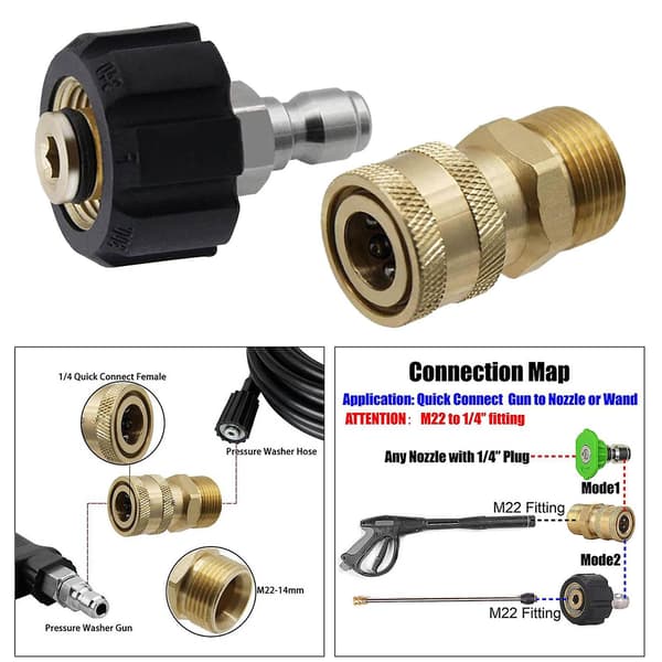 Högtryckstvättadapterkit M22 14mm till 1/4\" för högtryckstvättspistol