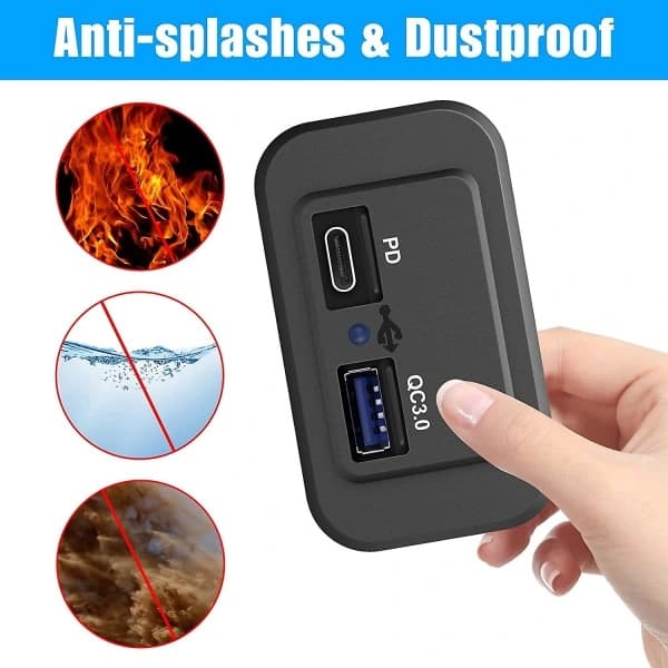 2 stk 12V USB-uttak, dobbel hurtiglading 3.0 12V-uttak USB-lader og PD Type-c (USB C), 12V 24V USB-lader vanntett strømadapter billader