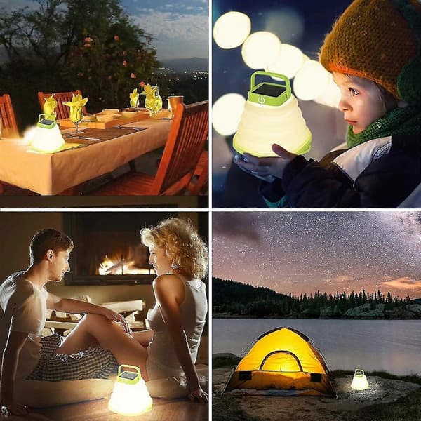 Sammenleggbar LED-solcellelykt 3 moduser USB-kabel Teltlys Lykt Utendørs Solcellelampe Campinglys Hagedekorasjon Grønn