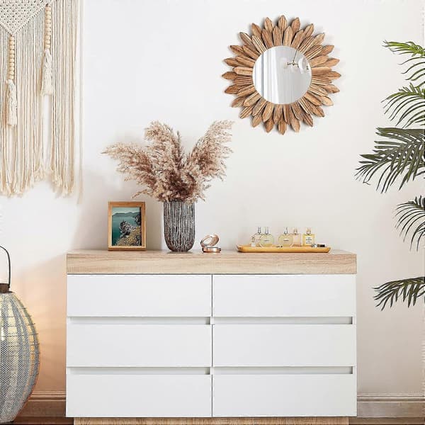 Väggspegel 30cm Rustik Trä Lantlig Boho Spegel Väggdekor för Sovrum Vardagsrum Entré