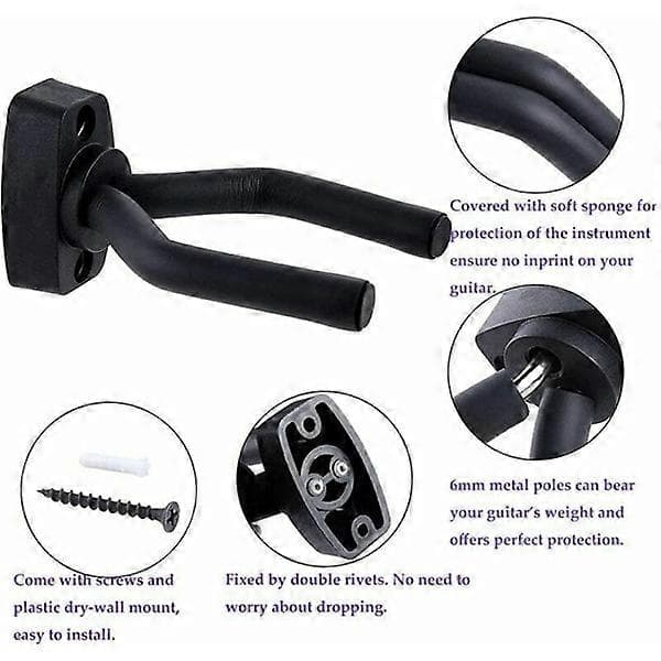 Sett med 2 veggmonterte kroker for akustisk gitar, ukulele