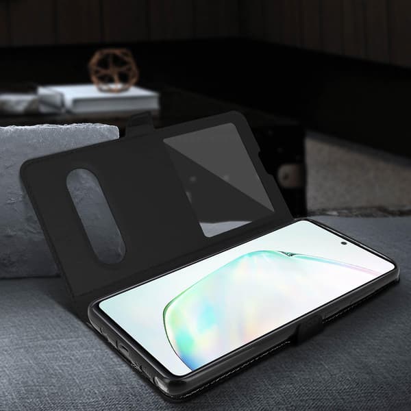 Galaxy Note 10 Lite Cover Dobbelt Vindue Video Stand Sort