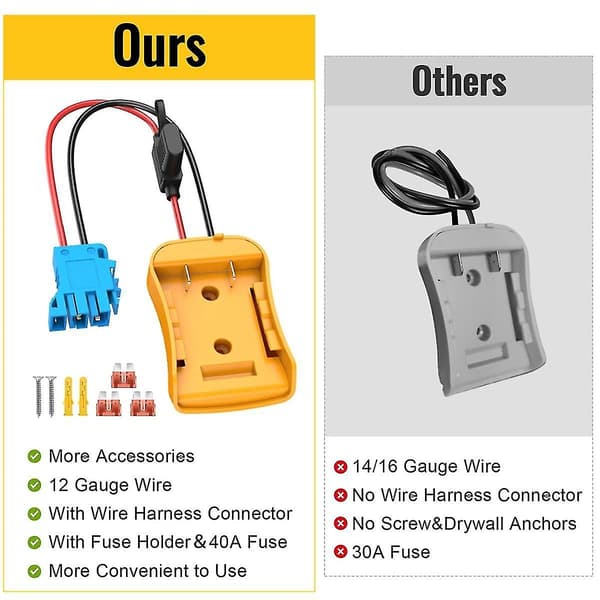 Power Wheels-adapter til 20V batteri med ledningsnetstik til Peg-Perego, 12AWG ledning med 40