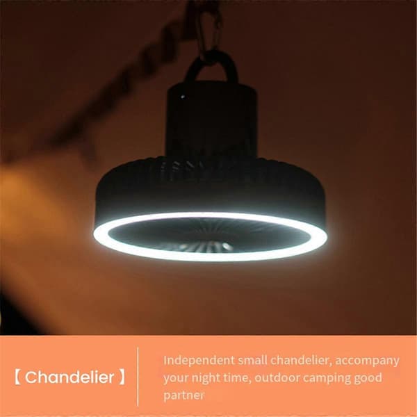 Campingventilator med bærbar 3-i-1 LED-lys USB genopladelig ophængning