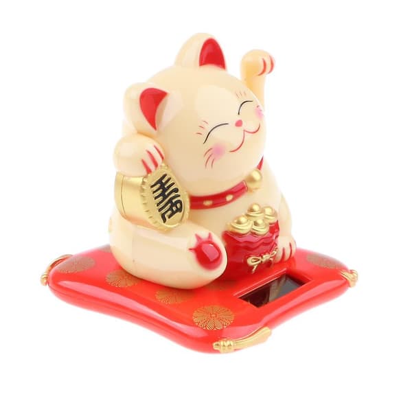 2x Plast Maneki Neko Model Rystende Hænder Figur Lykkekat Bilpynt Gul