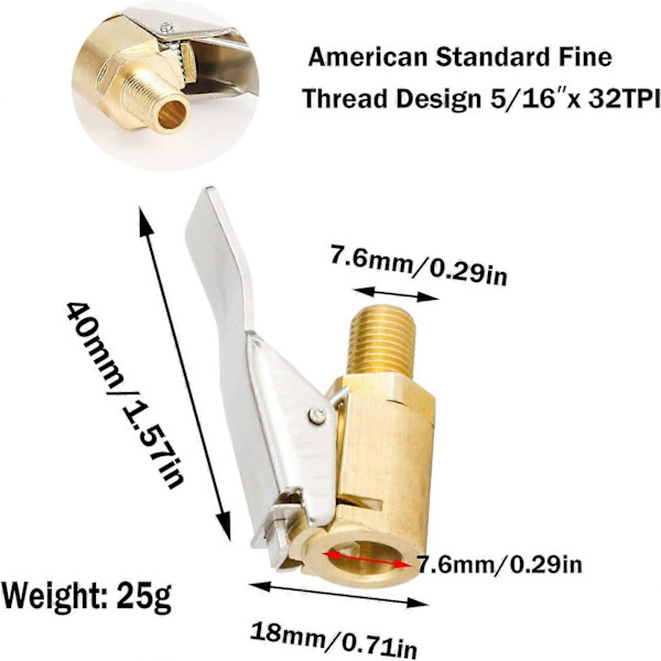2-delt bildækventiladapter, 8 mm messingtip pumpeinflationsventilklips klemmeadapter