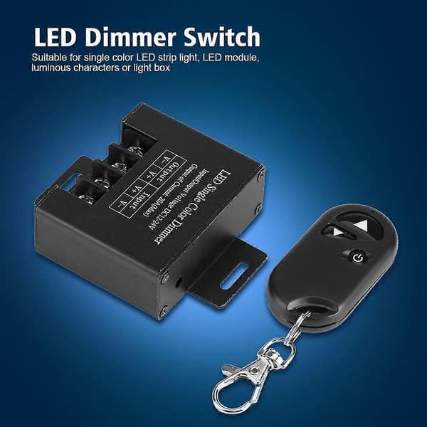 12-24V DC 20A Enkelfärgad LED Dimmer Switch + 3-Knapps Trådlös Fjärrkontroll