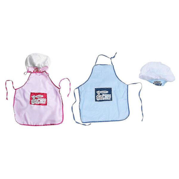 2 Set Barn Ungar Kock Hatt Förkläde Matlagning Bakning Pojke Flicka Kockar Junior Present (blå Rosa)
