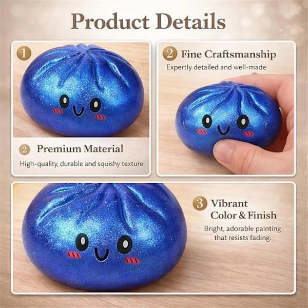 Mystery Dumplings Squishy – Kæmpe Glitter Dumpling – Sød Glitter Dumpling Squishy – Antistress Klemmelegetøj – Dumpling med Damper