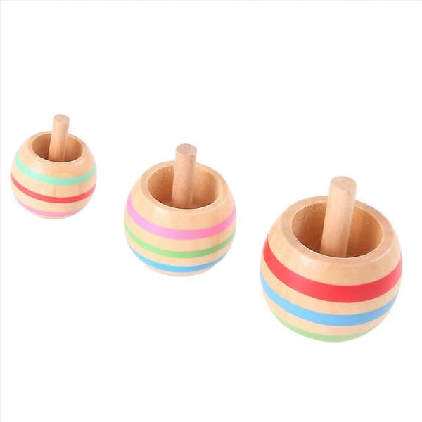 3 stk. fargerike tretopper for barn, 3 størrelser for barn over 3 år