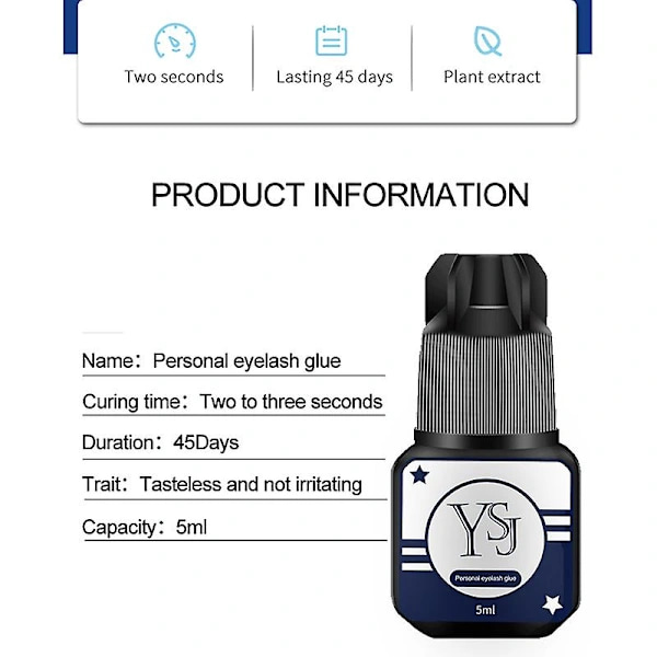 Semi-Permanent Stærk Eyelash Adhesive — Hurtigtørrende Eyelash Extension Lim [YJD] — Sort, 5ml