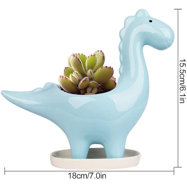 Keramisk Suckulentkruka Med Fat, Dinosaurieformad Kaktusblomkruka, Mini Inomhus Växtkruka Present Dekoration Blå