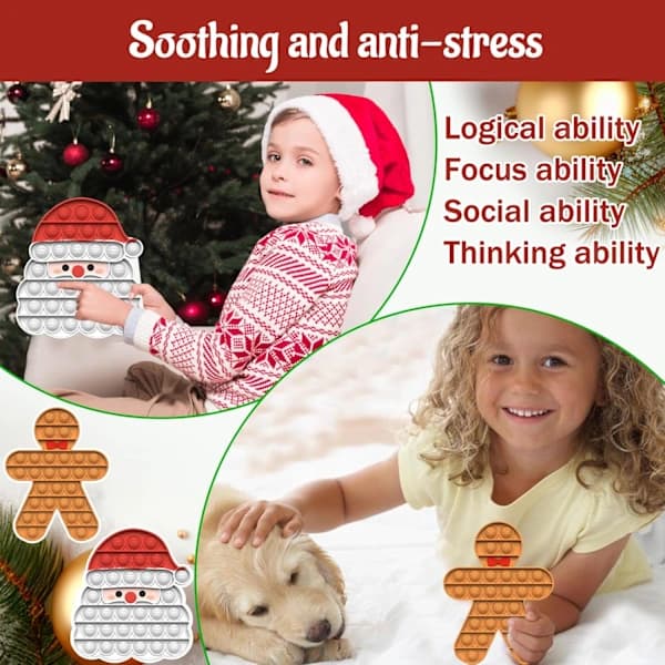 x Jul Fidget Leksaksset, Push and Bubble Sensorisk Fidget Leksak, Sensoriska Klämleksaker