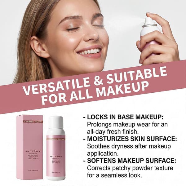 Caramel Glow Makeup Setting Spray, Bronze Veil Makeup Setting Spray, Långvarig Återfuktande Sminkfixeringsmist, Jämn Sömlös Hela Dagen 142ml 2pcs