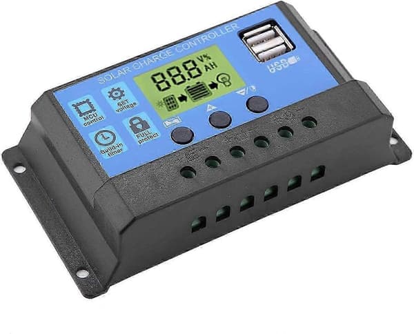 12V/24V dobbel USB solcellepanel ladekontroller (20A)