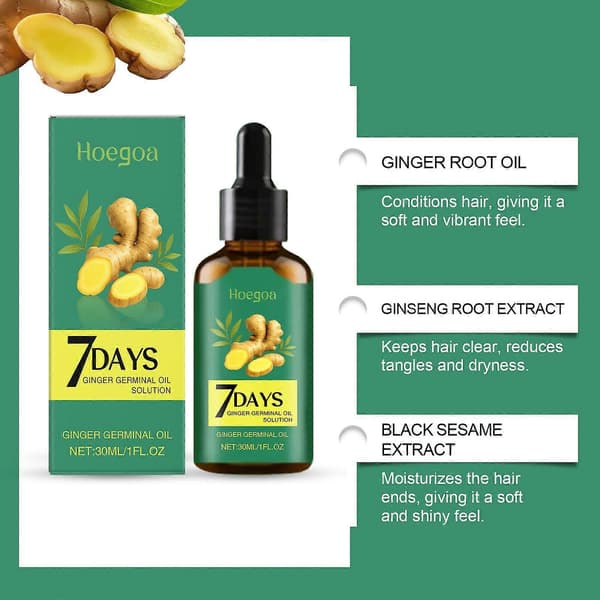 Ingefära Hårväxt Germinalolja, Återväxt 7 Dagar Ingefära Germinalserum för Närande Hårbotten, Hårförtjockning & Stärkande, 30ML 2PCS