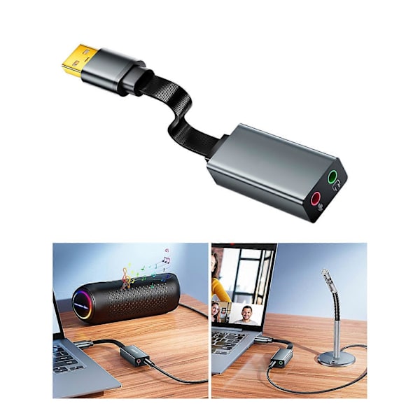 USB-äänikorttisovitin 3,5 mm:n liitännällä kuulokkeille ja mikrofonille, laaja yhteensopivuus, metallikotelo