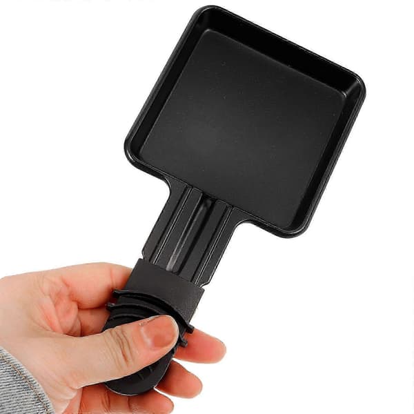 4 stk. firkantede mini-raclettepanner i rustfritt stål for grilling og ostesmelt