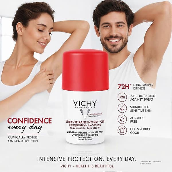 VICHY Deodorant Roll-On - 48 timer langvarig og usynlig beskyttelse Green for 48 hours