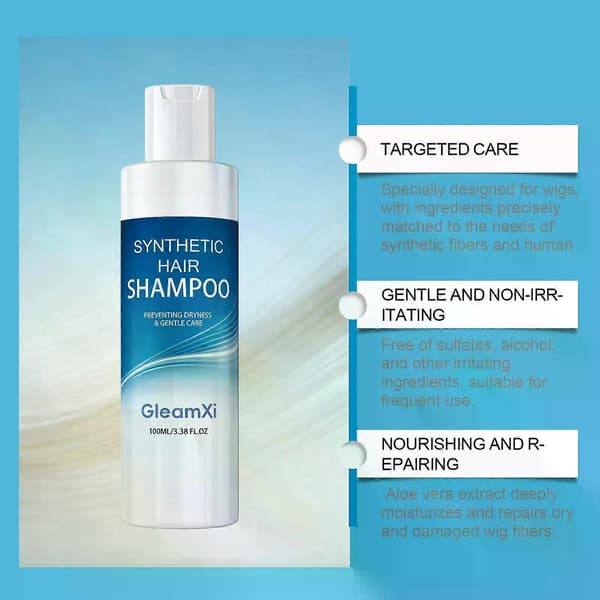 Syntetisk Hårshampoo til Parykker og Extensions, Skånsom Rens og Fugtgivende for Bløde, Håndterbare Lokker 2PCS
