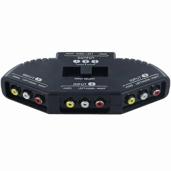 Sort 3-Ports AV Composite RCA Vælgboks Switch Splitter med Kabelledning Stik