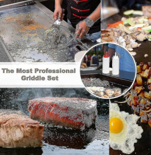 8 stk. BBQ Tilbehørssæt - Professionelle Kraftige BBQ Spatler i Rustfrit Stål - Ideel til Teppanyaki, Grilning og Stegeplader
