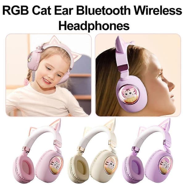 Barns katter-hörlurar - Bluetooth 5.3 over-ear brusreducerande hörlurar pink