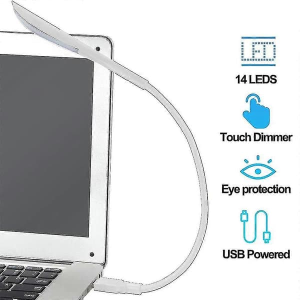 Berøringsdimbar LED USB Laptoplampe med 3 Mini USB LED-lys Hvit