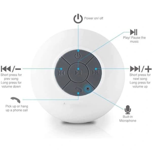 Musta vedenpitävä Bluetooth-suihkukaiutin
