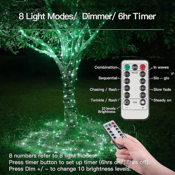 St. Patrick's Day-belysning, 10 meter 100 LED-ljusslinga med fjärrkontroll, grön ljusslinga