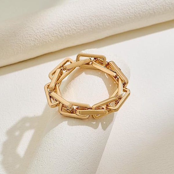 Dame chunky kjede armbånd – Justerbar elastisk stil – Solid og dristig statement-smykke – Gull / Sølv tone