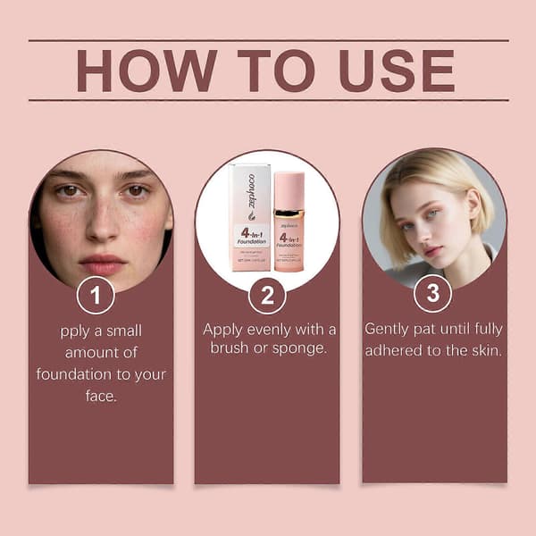 4 i 1 Flytande Foundation Hög Täckning Solskydd Långvarig Makeup Vattentät Matt Makeupbas 2pcs