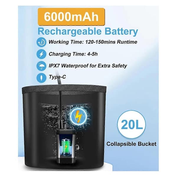 Oppladbar bærbar campingdusj, 6000mAh batteri