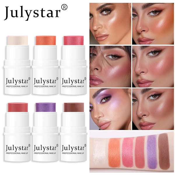 JulyStar High-Shine Sunburn Pearl Blush Cream/Stick, Solid Matte Blush 4