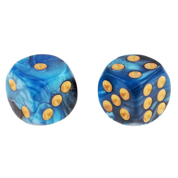 2x6-sided spilterninger 16mm terninger til brætspil og undervisning i matematik blå+sort