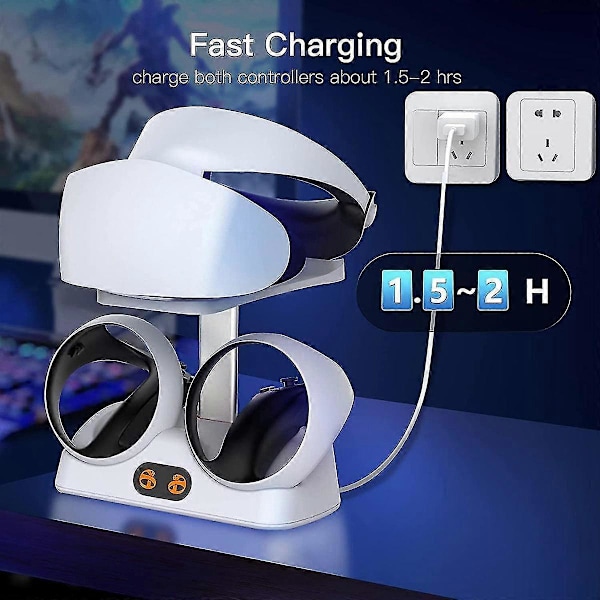 Ladestation til Psvr2 controllere med headsetholder, Virtual Reality opladerstander dock til