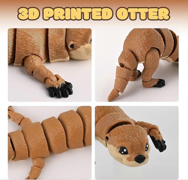 3D-printad ledad utterfigur, 14,5 cm rörlig flodutter-modell, söt flexibel djurfigur för skrivbordsdekoration och stresslindring 1PCS