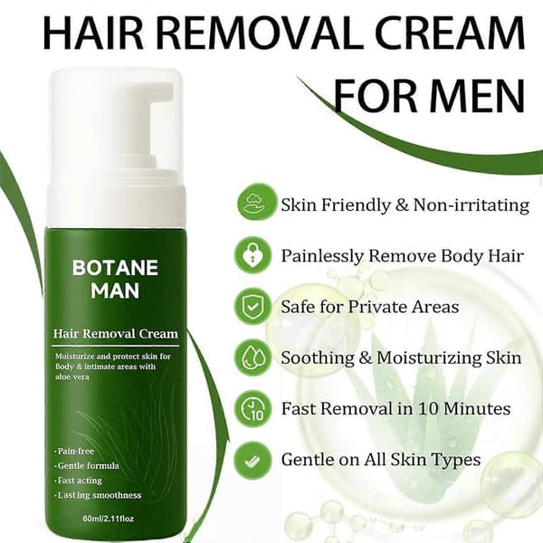 1-3X Botane Man Aloe Vera Hårfjerningskrem For Rask Hårfjerning Ansikt Kropp Følsom 3 pcs