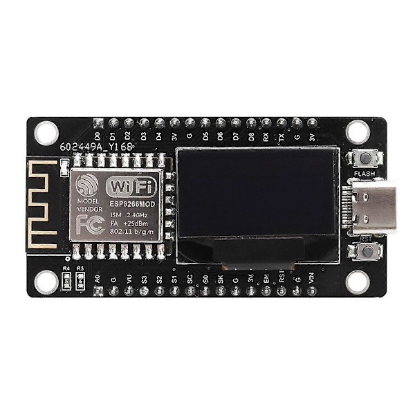 ESP8266 Udviklingskort med 0,96 tommer OLED-skærm, CH-340, ESP-12E WiFi-modul til IDE/Micropython