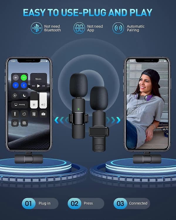 2-pak trådløse reversmikrofoner til iPhone, iPad - Krystalklar lydkvalitet