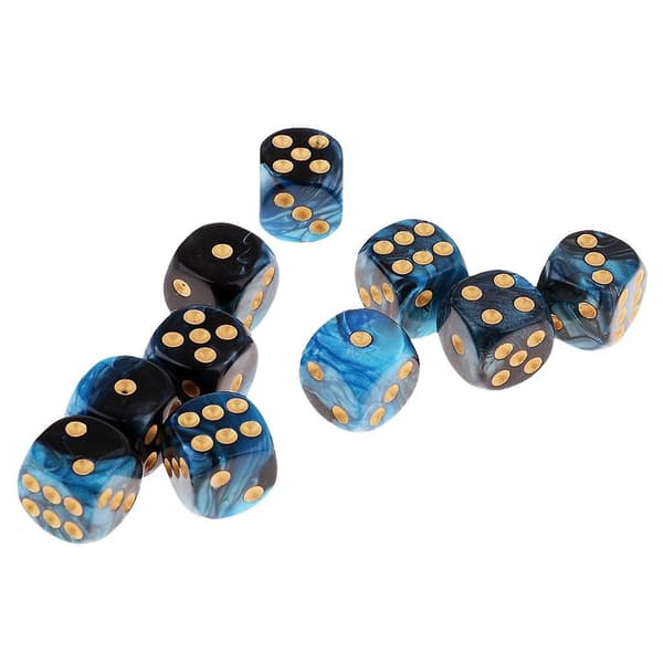 2x6-sided spilterninger 16mm terninger til brætspil og undervisning i matematik blå+sort