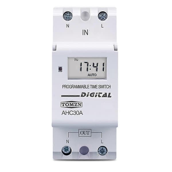 Din-skinne 2-leder Ugentlig 7 Programmerbar Digital Tidsafbryder Relæ Timer Kontrol Tidsrelæ AC 220V 3