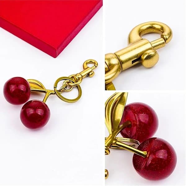 Körsbärsnyckelringplånbok: Söt nyckelring för kvinnor - Bilnyckelring i läder - Modeälskare Red cherries
