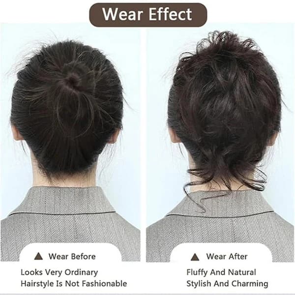 Hårstycke med klämma, hårknut, lockig hårtuss med hår, chignon voluminöst hårstycke, I{hh} Mörkbrun